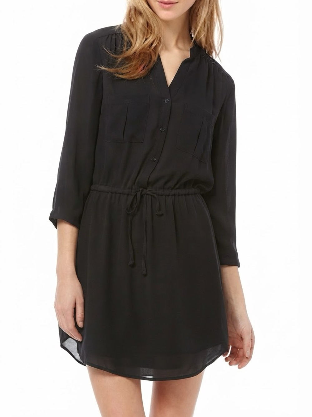 Aritzia Babaton Drawstring Waist Pocket Shirt Dress Black XS